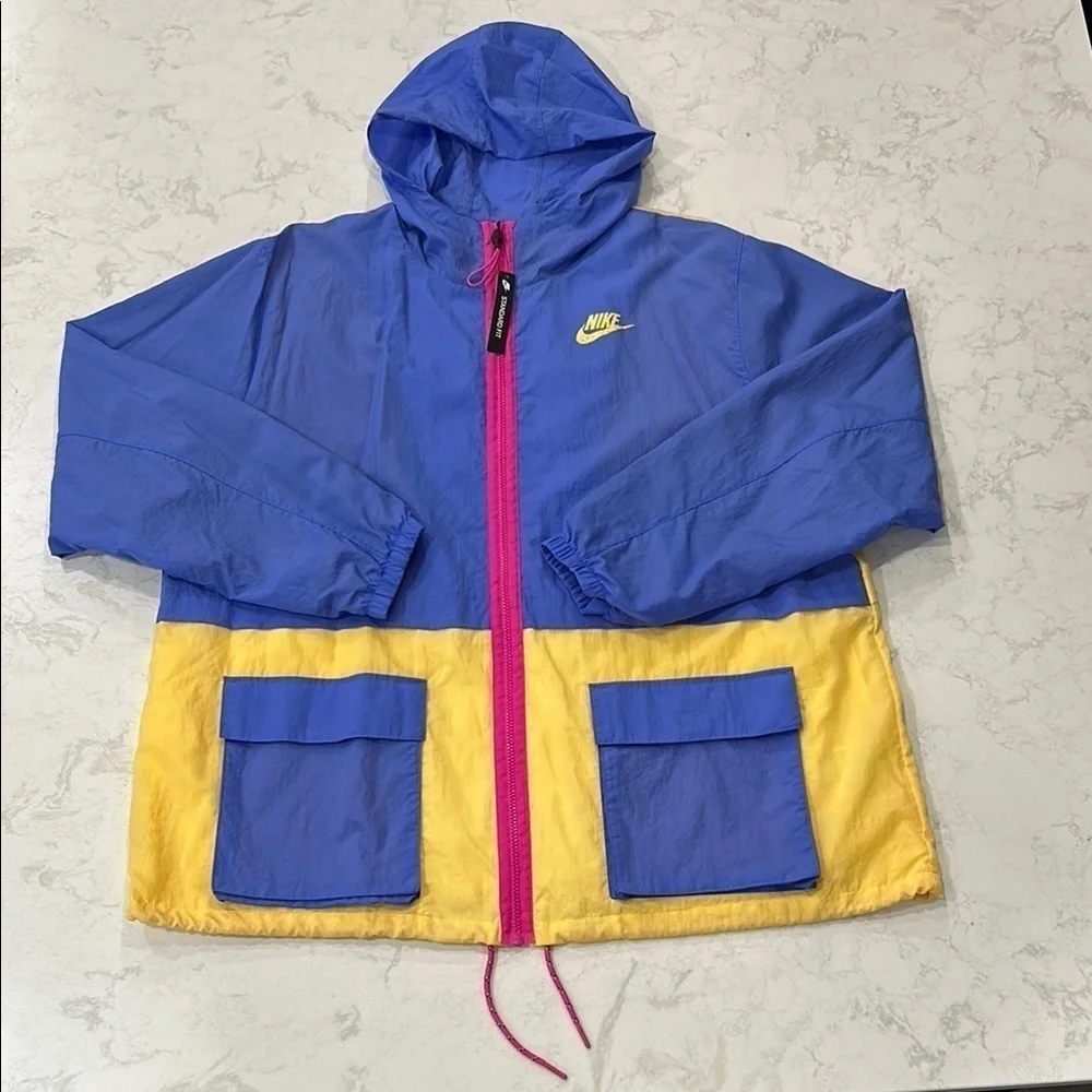 90’s Y2K Nike Full Zip Windbreaker Blue Yellow Pink Jacket Womens Size 2X - Picture 4 of 16